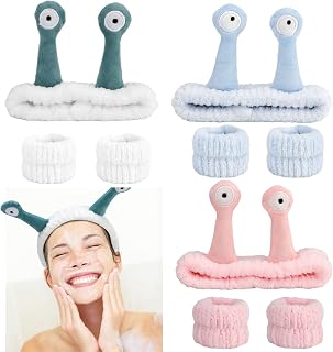 Canitor Snail Spa Headband Wrist Bands - Cute Animal Hair Accessories for Face Wash, Makeup Removal, and Skincare - Fun Gifts for Women and Girls