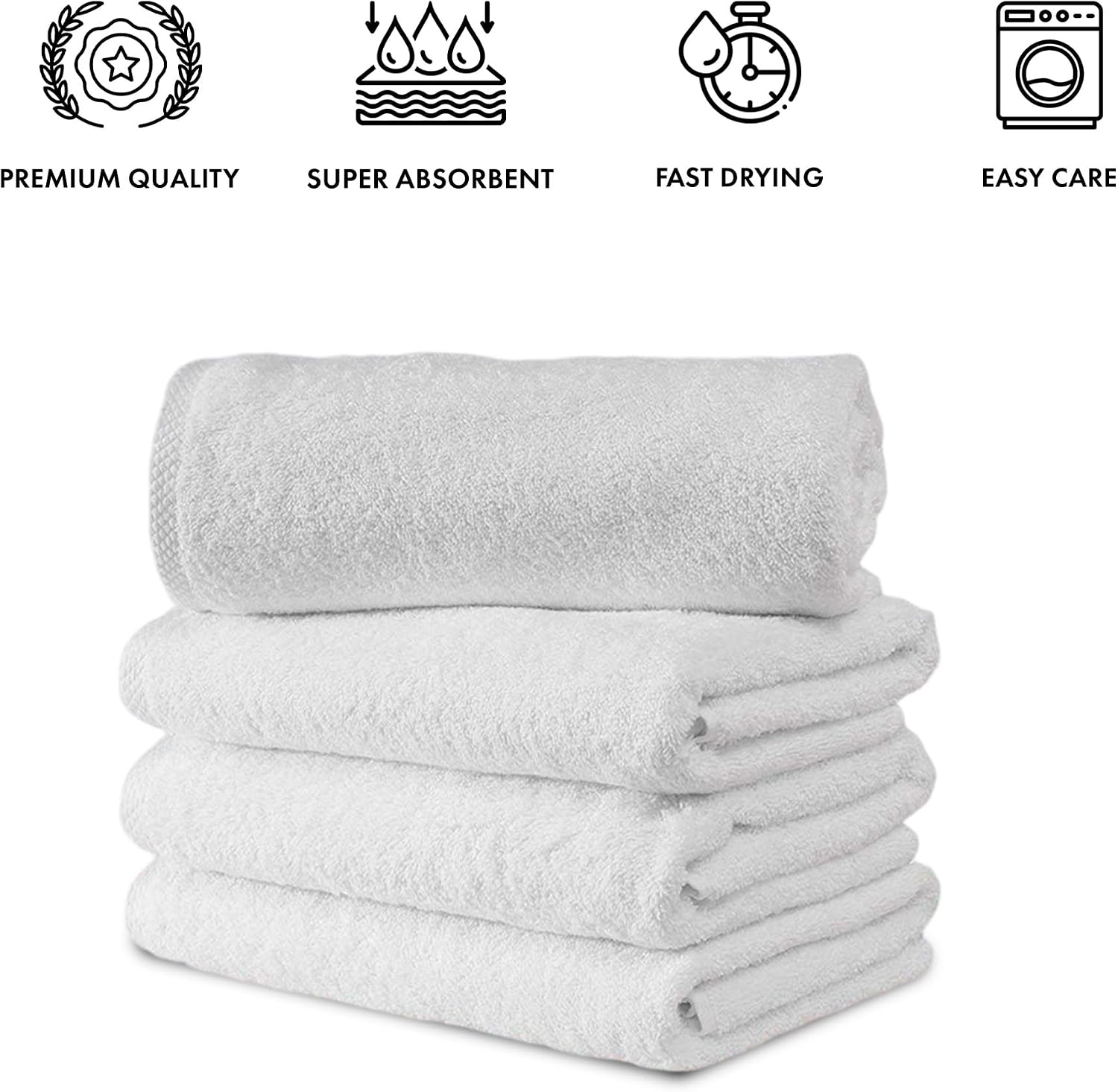 Classic Turkish Towels CTT - Premium 4 Piece Bath Towel Set, Made with 100% Turkish Cotton, Quick Drying, Highly Absorbent & Comfy Towels for Spa & Hotel | 27"x54" (White)