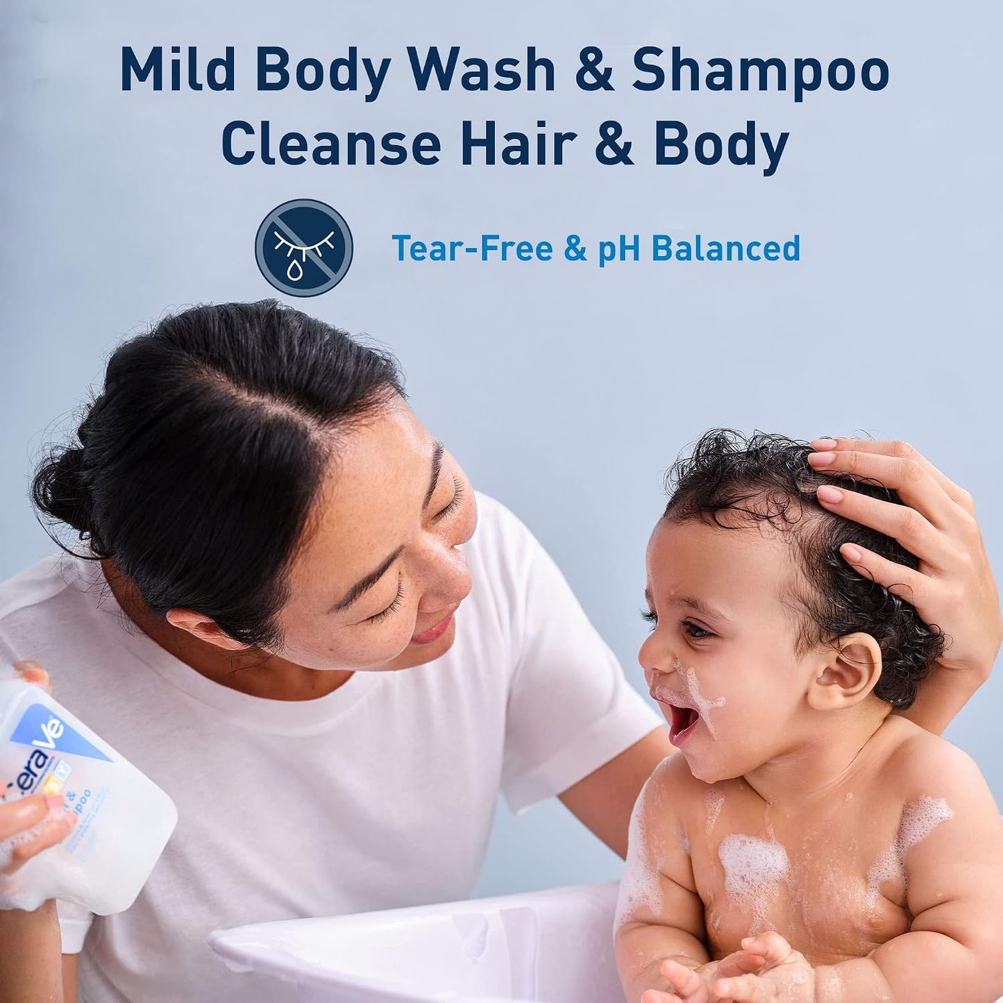 CeraVe Baby Wash & Shampoo, Tear-Free 2-in-1 Bath Wash for Hair & Skin, with Vitamin E, Fragrance-Free, Paraben-Free, Dye-Free, Phthalates-Free, Sulfate-Free, 16oz