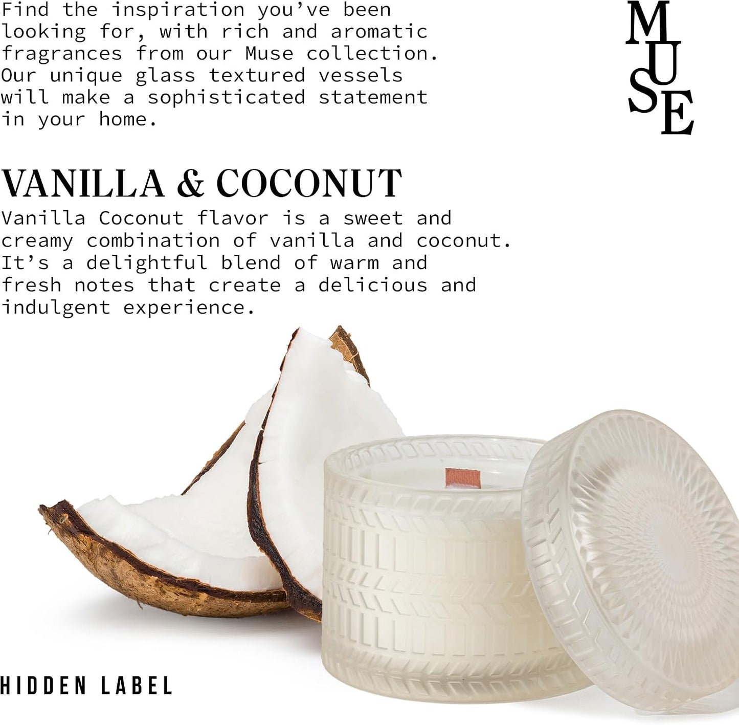 Vanilla Coconut Scented Candle, Crackling Wood Wick Natural Soy Candles Non Toxic, 7.4oz Soy Wax, 55 Hours Clean Burn,Long-Lasting Scented Candles Gift for Women,Relaxing,Home Scented