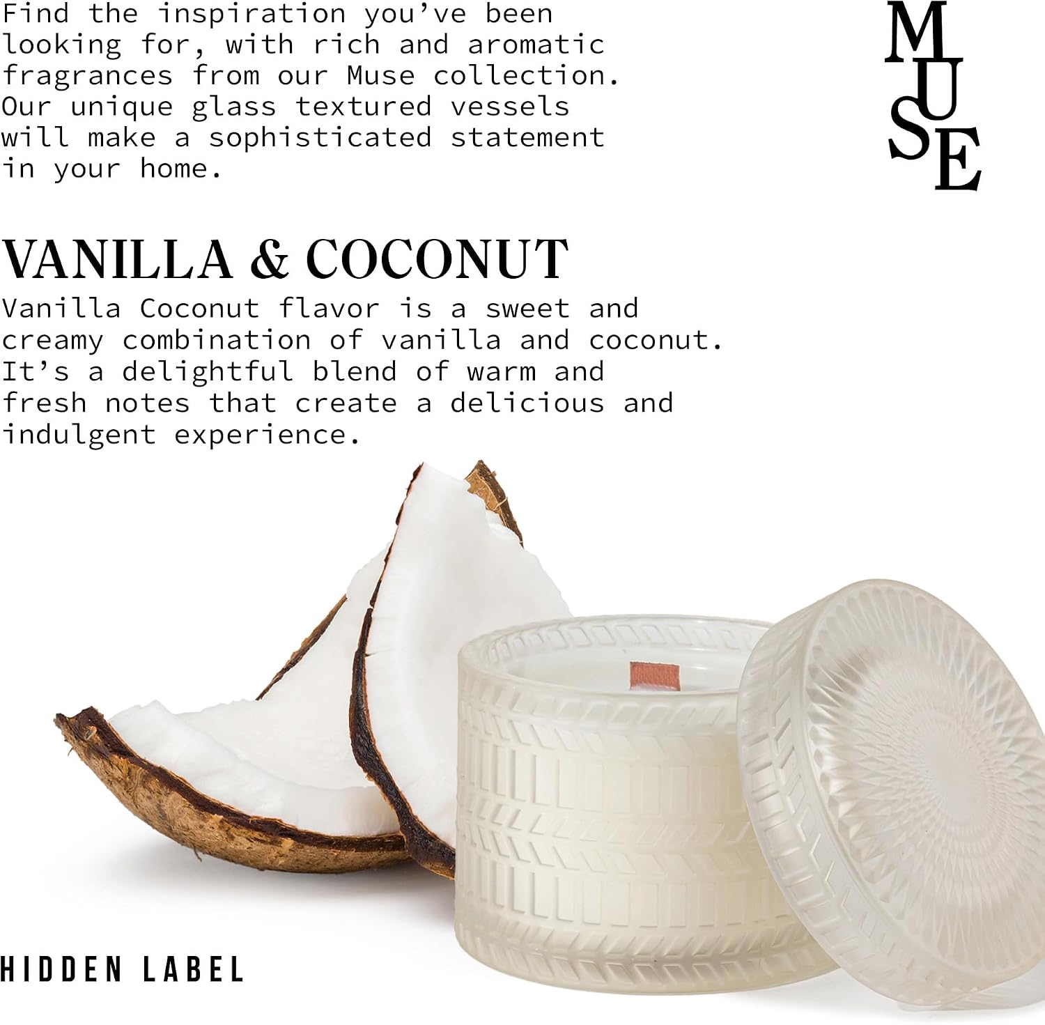 Vanilla Coconut Scented Candle, Crackling Wood Wick Natural Soy Candles Non Toxic, 7.4oz Soy Wax, 55 Hours Clean Burn,Long-Lasting Scented Candles Gift for Women,Relaxing,Home Scented