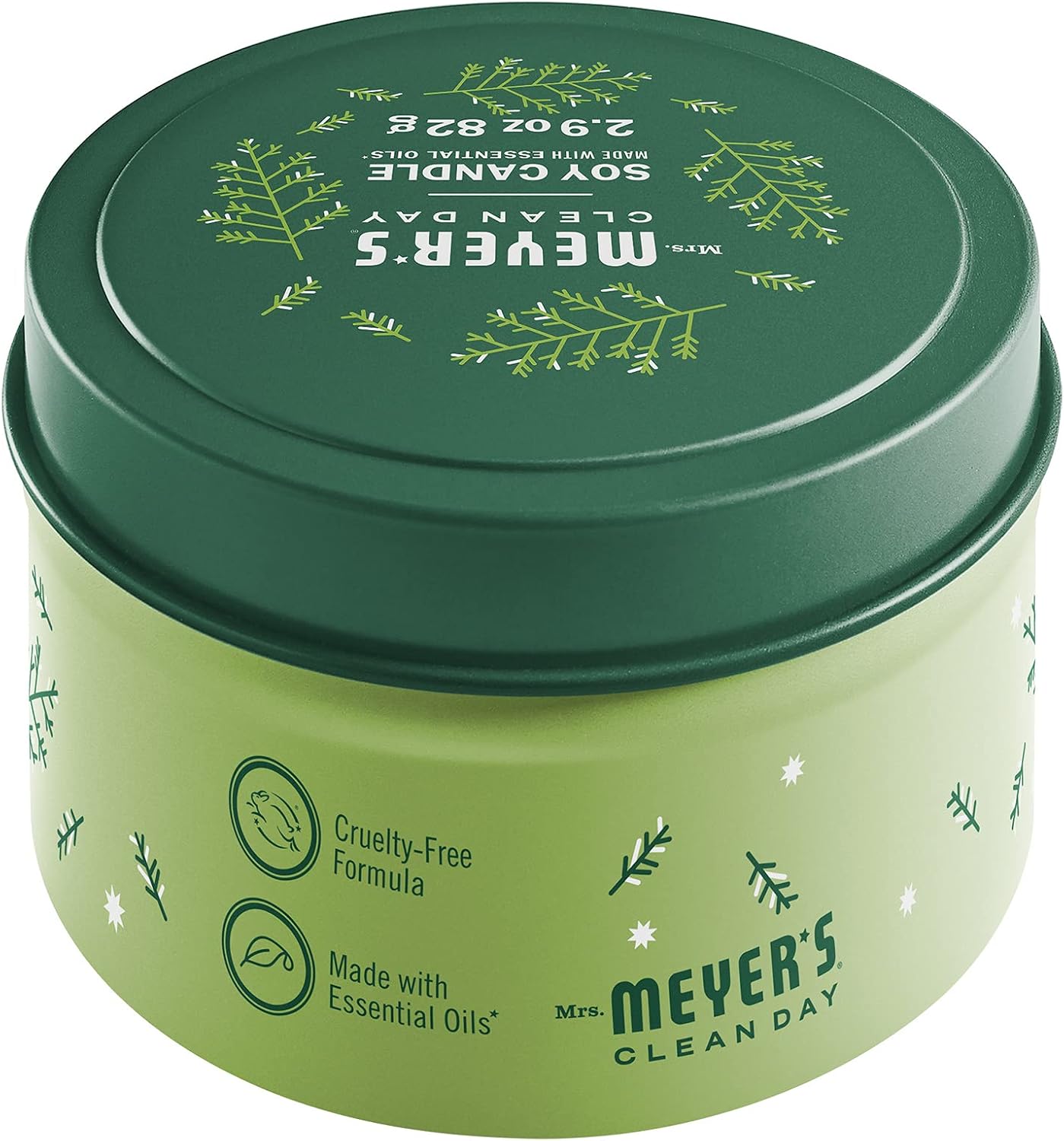 MRS. MEYER'S CLEAN DAY Soy Tin Candle, 12 Hour Burn Time, Made with Soy Wax and Essential Oils, Iowa Pine, 2.9 oz