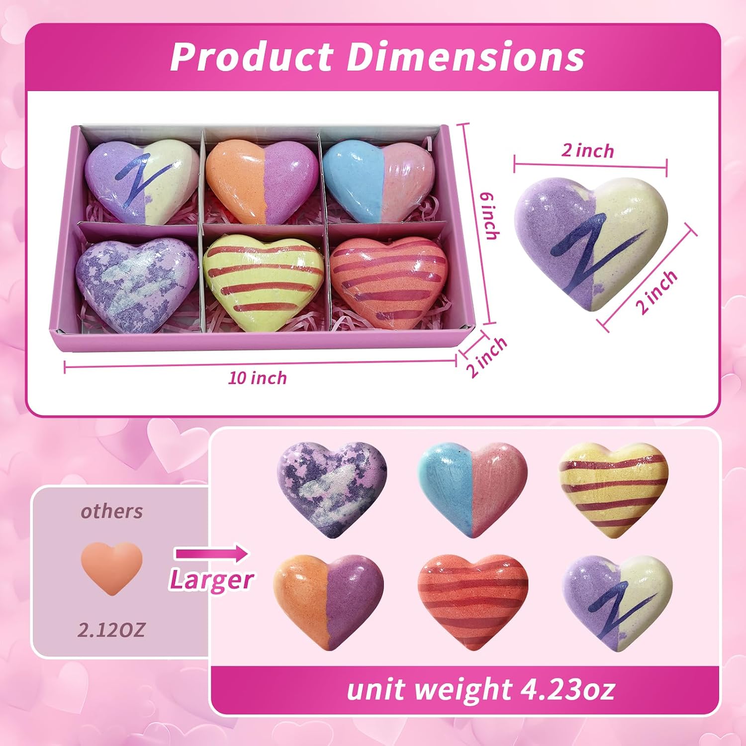 Bath Bombs Gift Set for Women – 6 Pack Extra Large 4.23oz Heart Shaped Natural Scented Bath Bombs with Essential Oils & Shea Butter – Relaxing Spa Gifts for Mom, Wife, Girlfriend