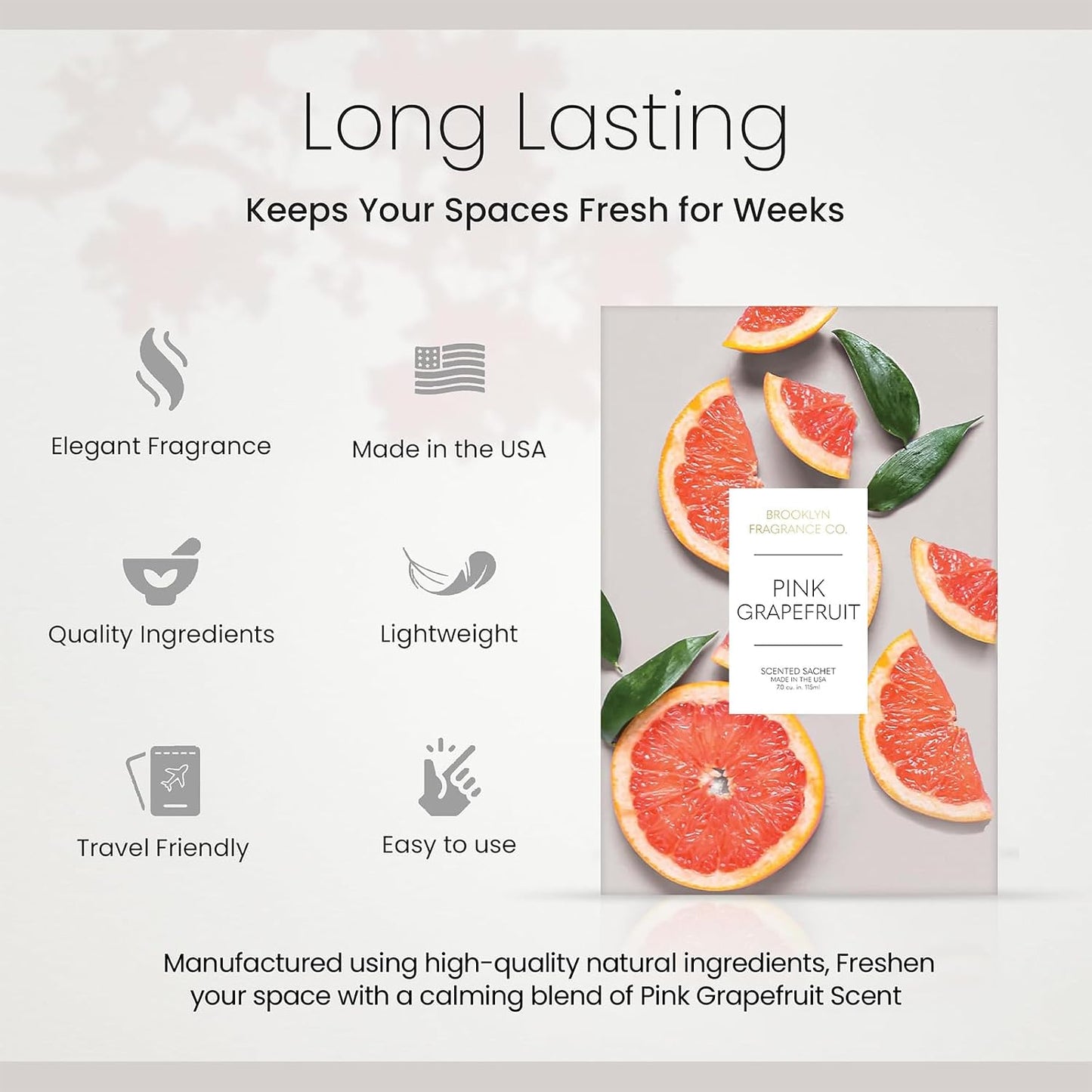 Brooklyn Fragrance Co. Fruits Sachet Bags – Pink Grapefruit Scented Pouches – Perfect Aroma for Drawers, Closets, Cars and Bathrooms – Long-Lasting Fresh Scent Sachets (6- Pack)