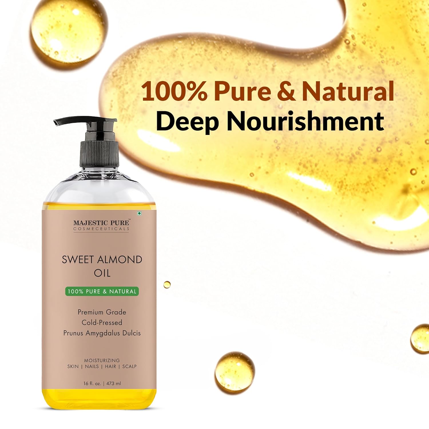 MAJESTIC PURE Sweet Almond Oil, Triple A Grade Quality, Pure and Natural from Spain, Cold Pressed, (Packaging May Vary) - 16 fl. Oz
