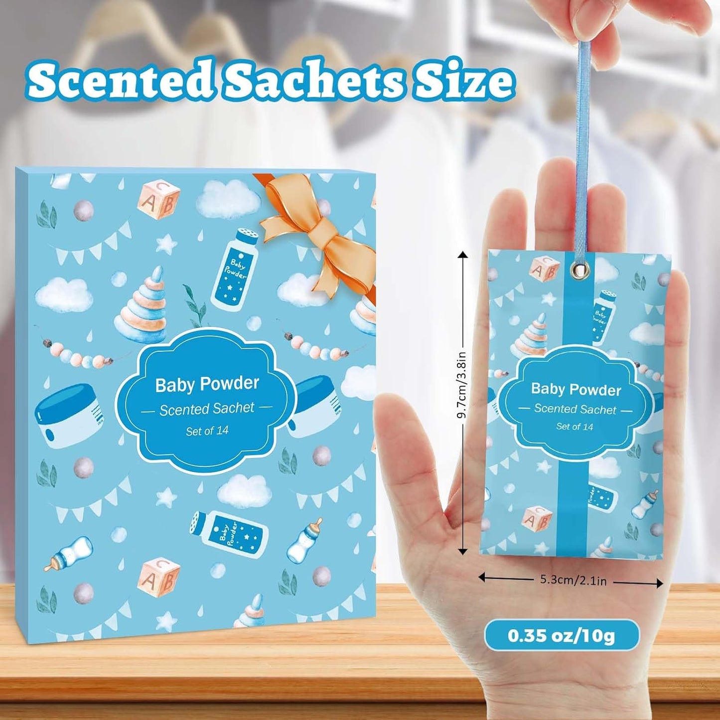 STRN Scented Sachets for Drawer and Closet, Baby Powder Scent Long-Lasting Sachets, 14 Packs for Home Fragrance, Small Space Air Freshener for Wardrobes