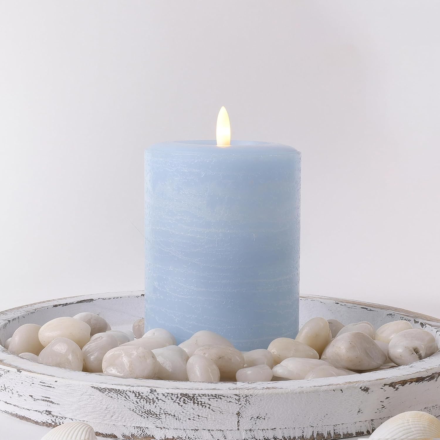 LumiPur Signature Coastal Collection Natural Glow Flickering Flameless LED Wax Pillar Candle (3.5" x 5", Powder Blue)
