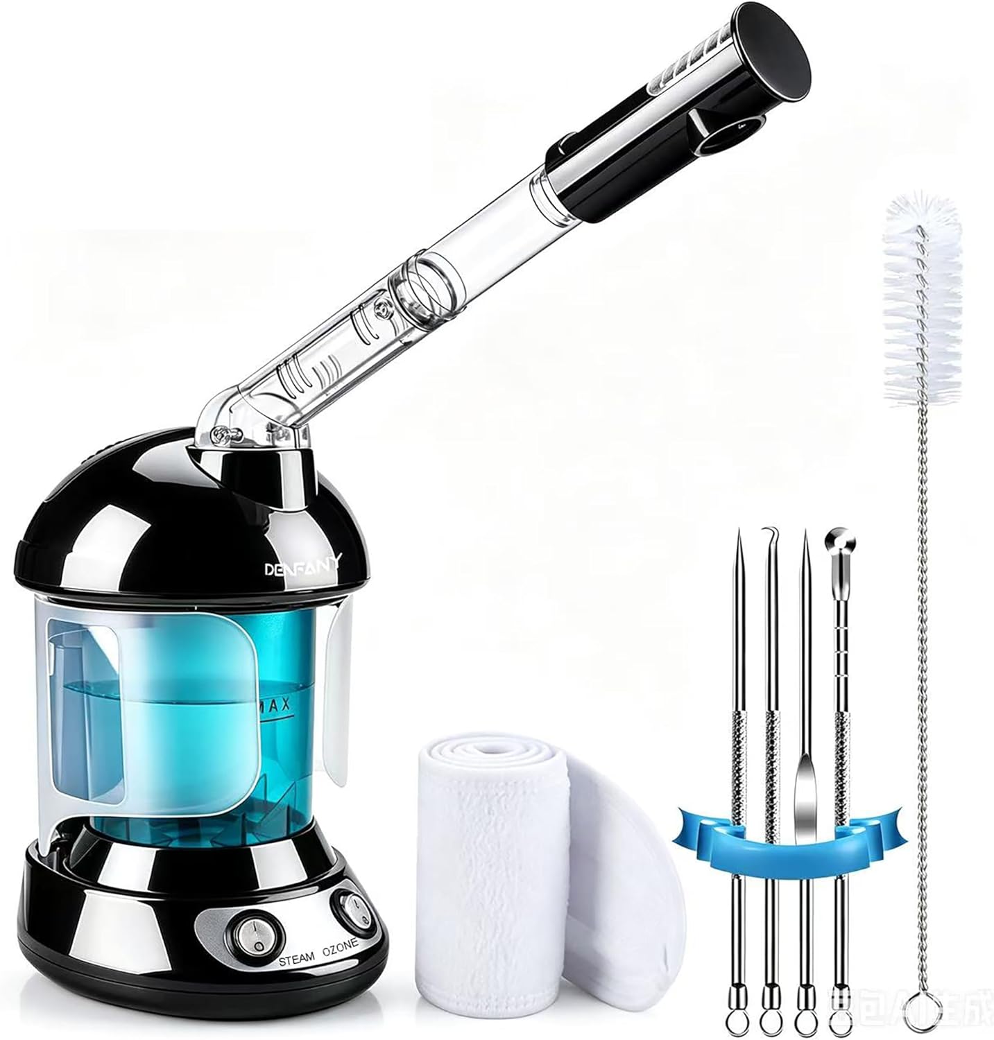 Facial Steamer - DENFANY Nano Ionic Face Steamer with Extendable 360° Rotating Arm - Portable Facial Steamer for Personal Care at Home or Salo （Black）