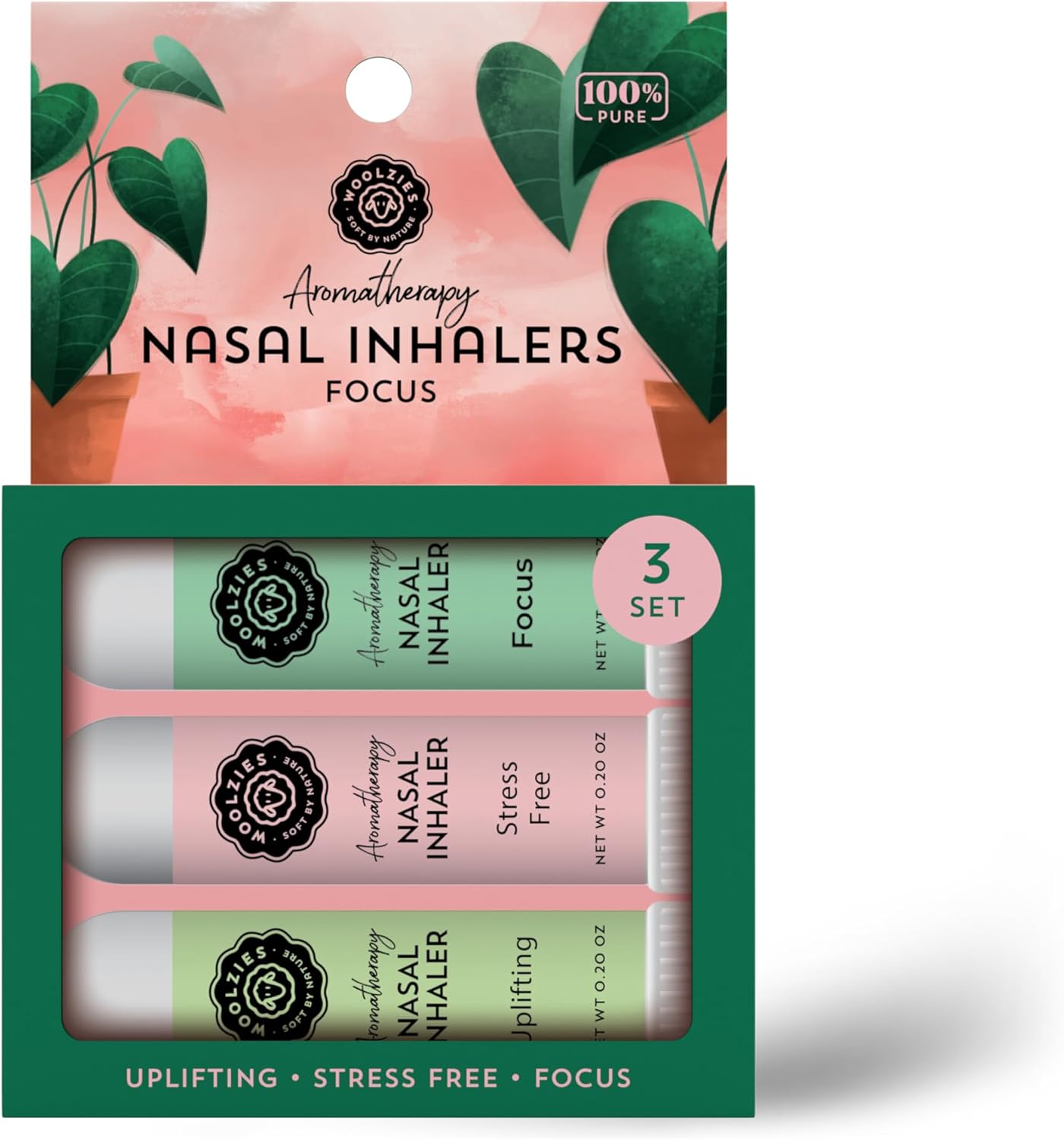 Aromatherapy Nasal Inhaler Sticks Collection - All-Natural Wellness Kit | Made with Undiluted Essential Oil Blends for Overall Well-Being (3 Pack, Focus)