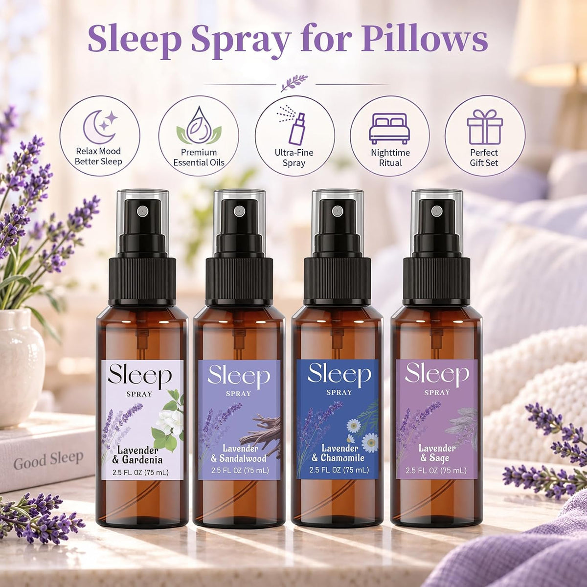 STRN Sleep Spray with Lavender Essential Oil, Pillow Spray, 2.5 FL OZ * 4