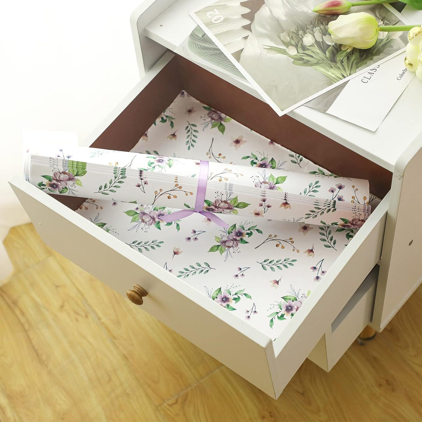 BBTO 10 Sheets Drawer Liners for Dresser, Non Adhesive Scented Drawer Paper Liners, 15.8 x 22 Inch, for Fragrant Home Shelf Closet Bedroom Cabinets(Floral Style)