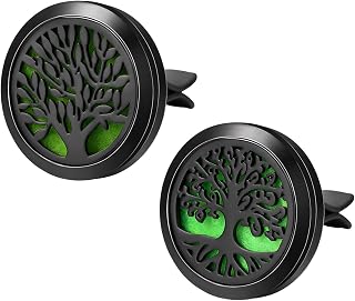KVAEY 2PCS 30mm Car Diffuser Vent Clips, Tree of Life Aromatherapy Essential Oil Diffuser Locket with 12 Felt Pads, Stainless Steel Car Diffuser Locket Air Freshener (Black)