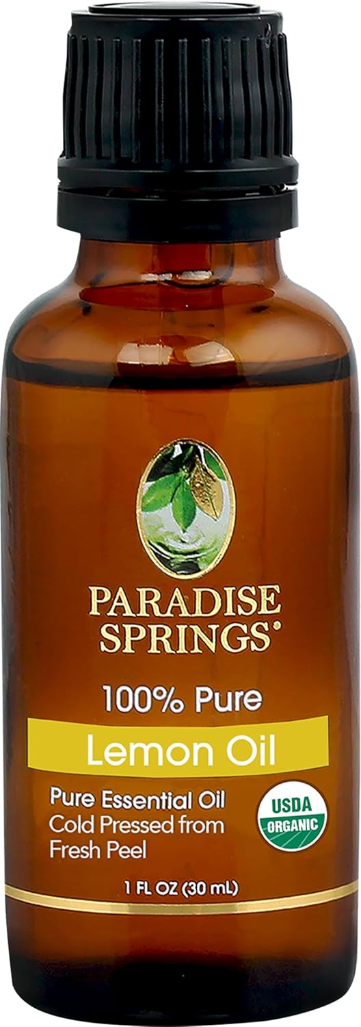 Paradise Springs Organic Lemon Essential Oil, 100% Pure and Natural Organic Lemon Essential Oil for Diffusers for Home Aromatherapy, Massage, Humidifiers, 1 fl oz (15ml)