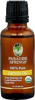 Paradise Springs Organic Lemon Essential Oil, 100% Pure and Natural Organic Lemon Essential Oil for Diffusers for Home Aromatherapy, Massage, Humidifiers, 1 fl oz (15ml)