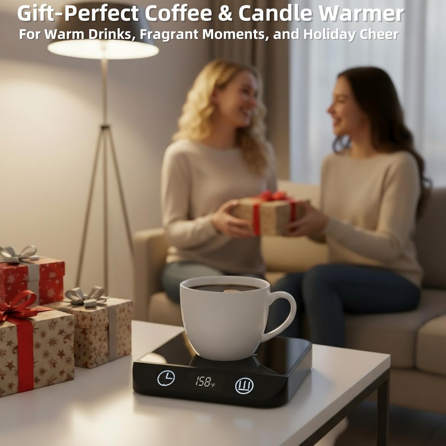 Coffee Mug Warmer & Candle Warmer 2-in-1, 6 Temps, 12-Hr Timer & Auto Shut-Off, 46W Electric Smart Cup Warmer for Desk, Coffee Gifts for Women Men & Home Office