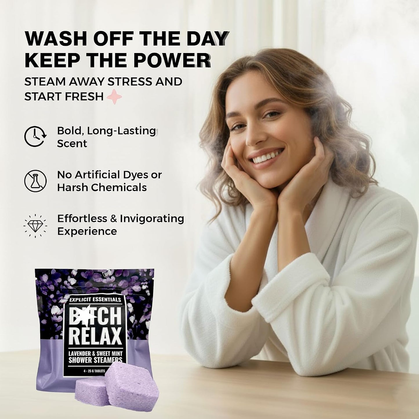 Explicit Essentials B Relax Shower Steamers | Lavender Mint Aromatherapy Shower Steamers for Relaxation & Stress Relief | Spa Shower Gift for Self-Care, Birthdays & Holidays