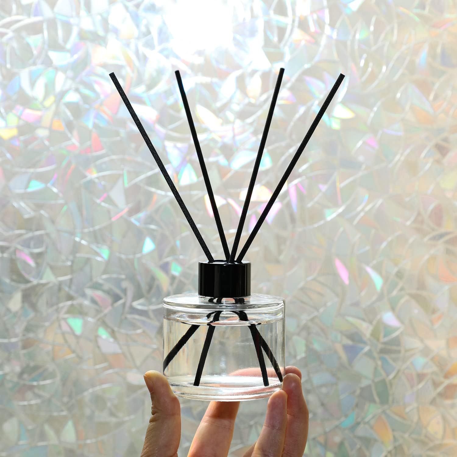 4PCS Fragrance Glass Diffuser Bottles, Refillable Diffuser Bottles with 20pcs Reeds Sticks & Black Caps & Funnel, Diffuser Jars for Home Oil Fragrance Decoration Girl Women Gift (100ML)
