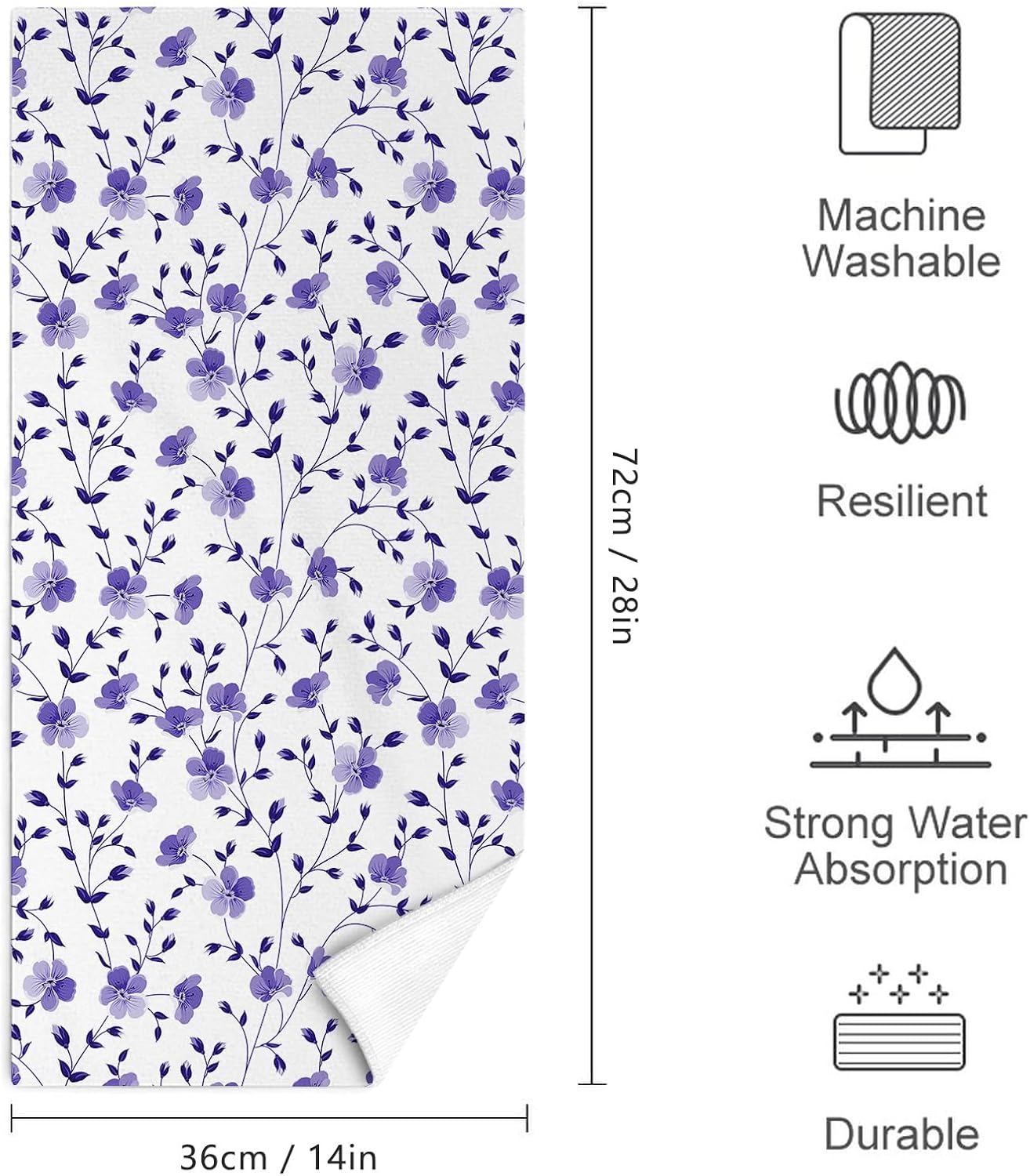 Purple Floral Bath Hand Towels, Absorbent Purple Bathroom Hand Towels Decorative Set for Bathroom Gym Hotel Spa, Housewarming Gifts for New Home Women