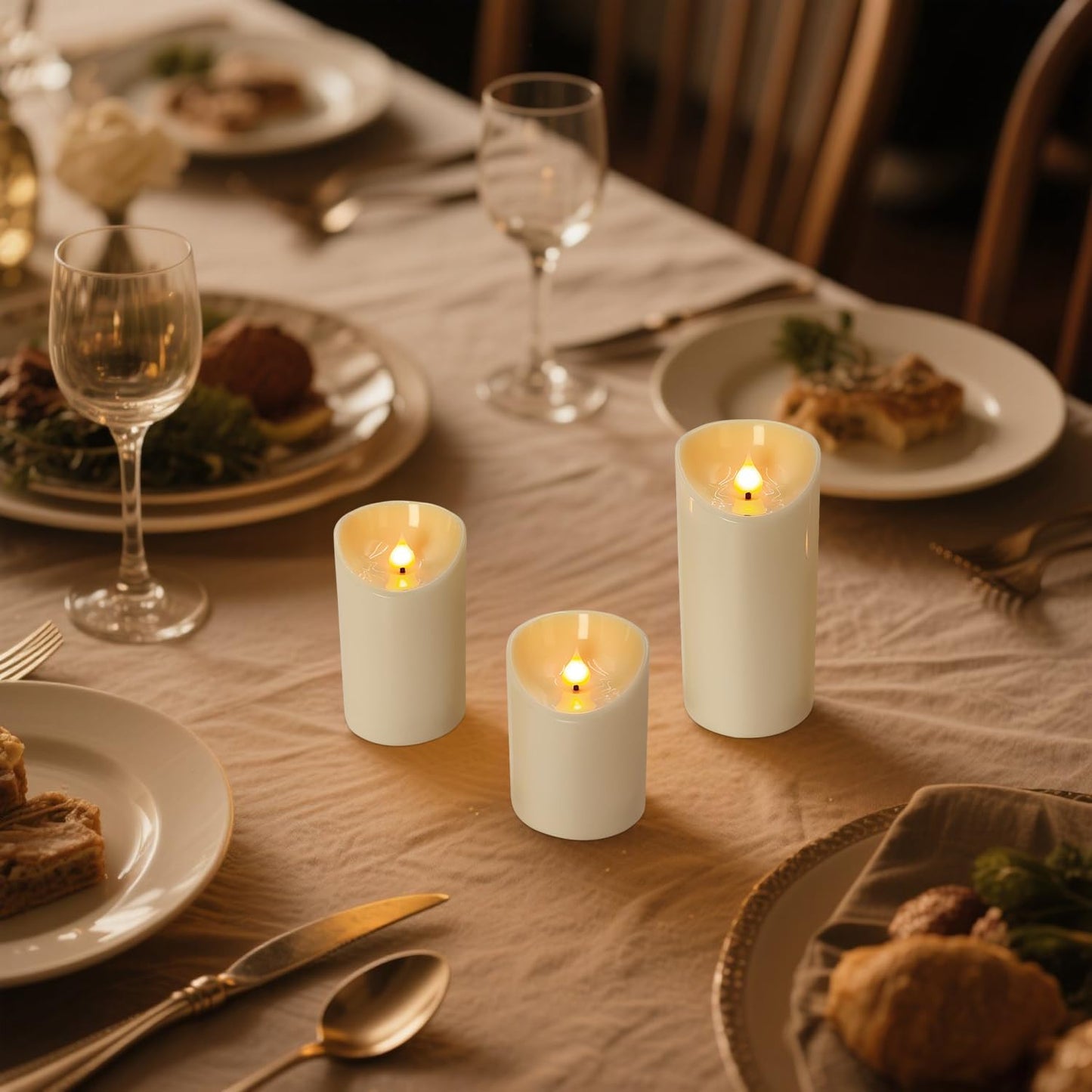 Battery Operated Pillar Candles, 3 Pack Ivory Flickering LED Candles with Remote and Timer, Indoor & Outdoor Flameless Candles, 15-Day Runtime