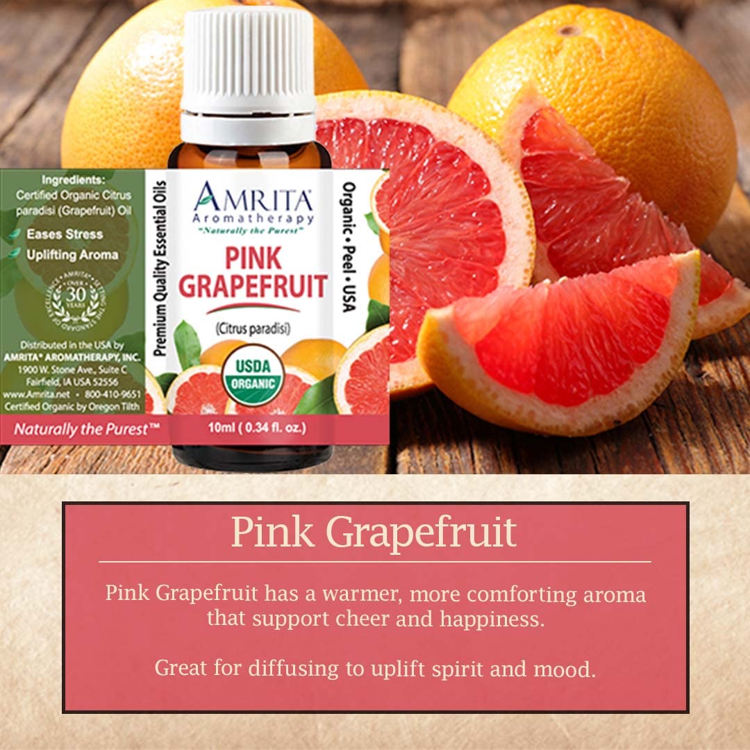 Amrita Aromatherapy: Pink Grapefruit Essential Oil, 100% Pure Undiluted Citrus Paradisi, Therapeutic Grade, Premium Quality Aromatherapy Oil, Tested and Verified, Size: 10mL (0.34 Fl. Oz.)