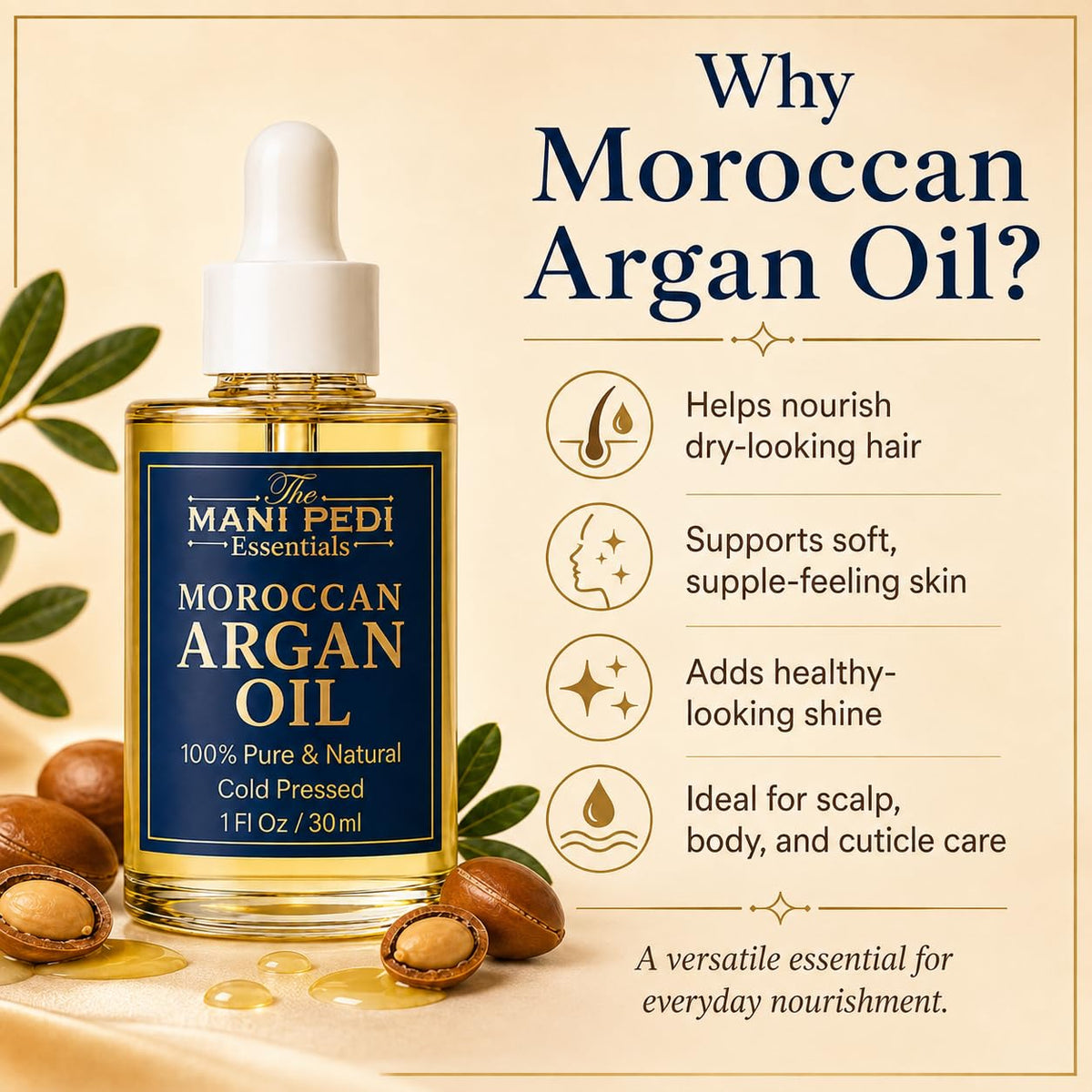 TMPE Pure Argan Oil of Morocco, Cold-Pressed Oil for Hair &amp; Skin, 1 Fl Oz