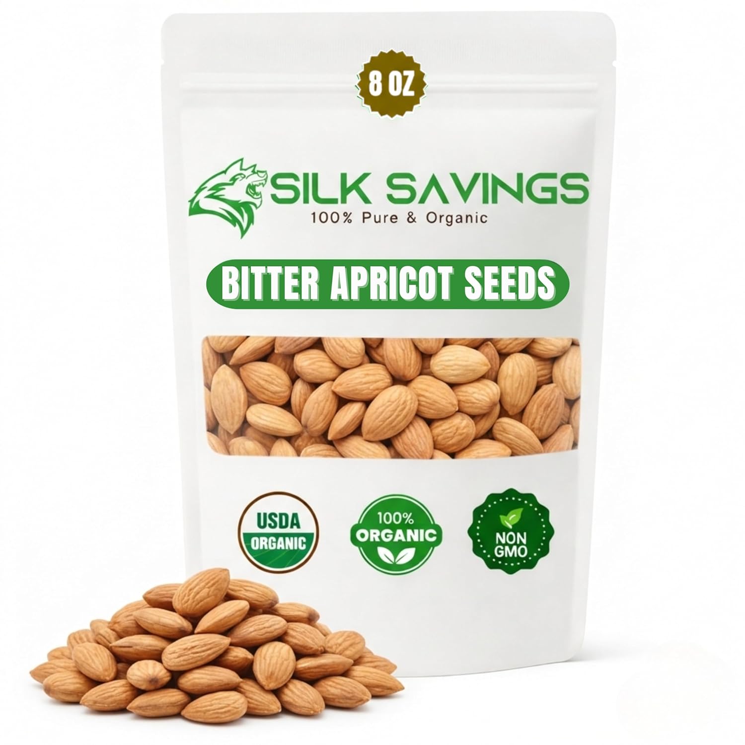 Bitter Apricot Organic Premium Apricot Kernels 8oz, Organic Bitter Apricot Seeds, Bitter Kernels in Resealable Bag, dried apricots, Maximum 3 Kernels/day