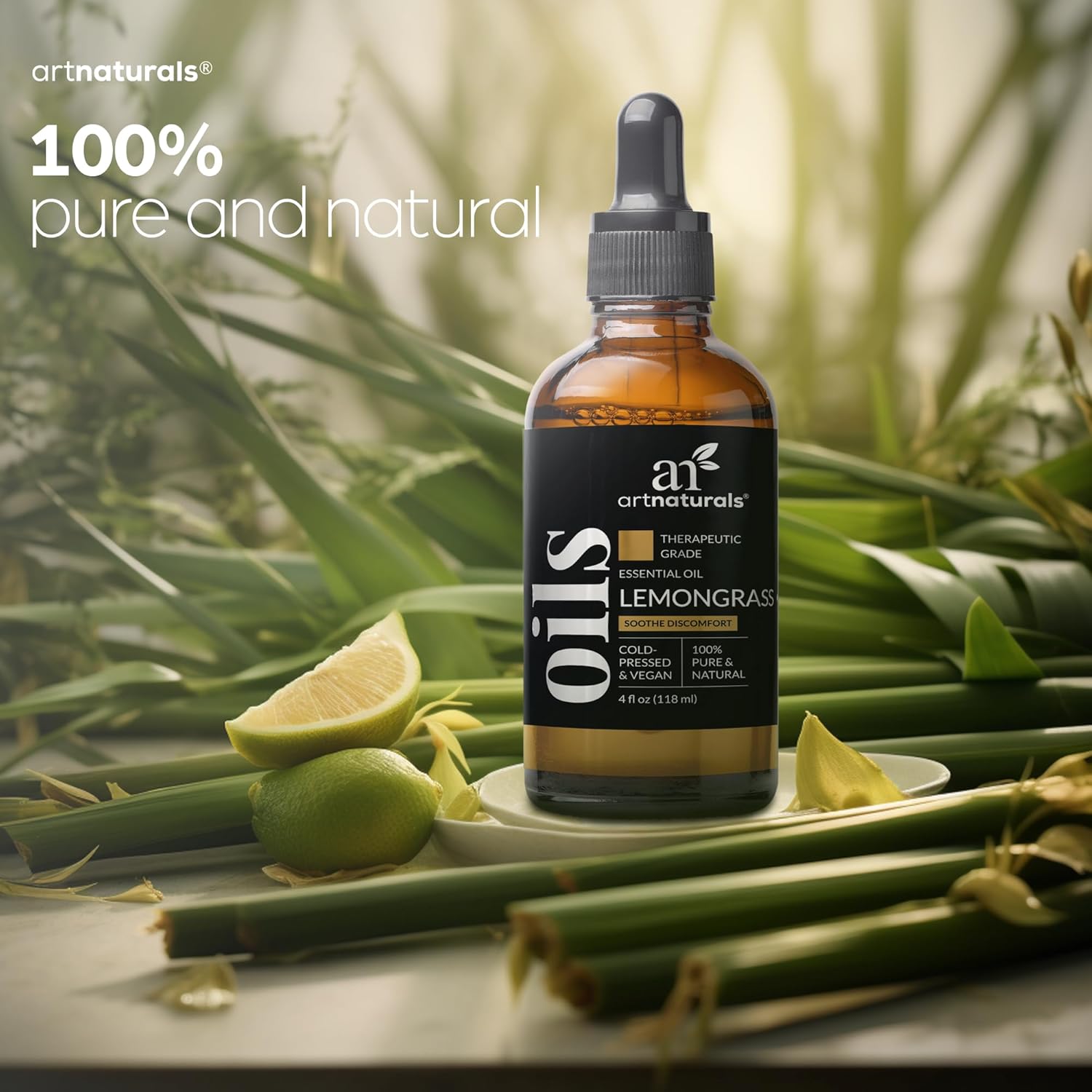 artnaturals Lemongrass Essential Oil (4.0 Fl Oz / 118ml)- 100% Pure Therapeutic Grade - Premium Undiluted Lemon Grass Oil - for Diffuser - Aromatherapy