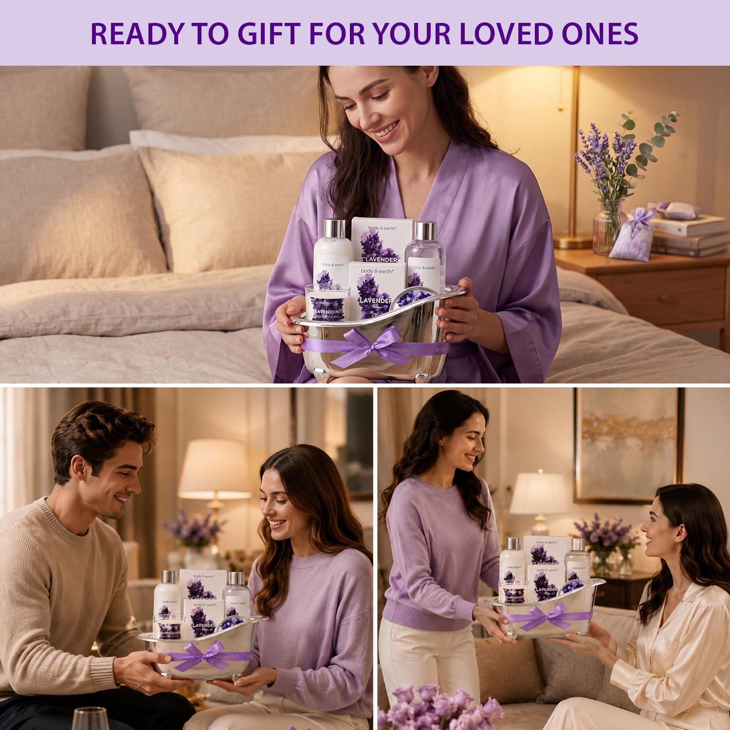 Gift Set for Women Body & Earth Gifts Set Lavender Gift Baskets For Women Bath Sets with Bubble Bath Body Lotion Scented Candle Mother‘s Day Gifts for mom