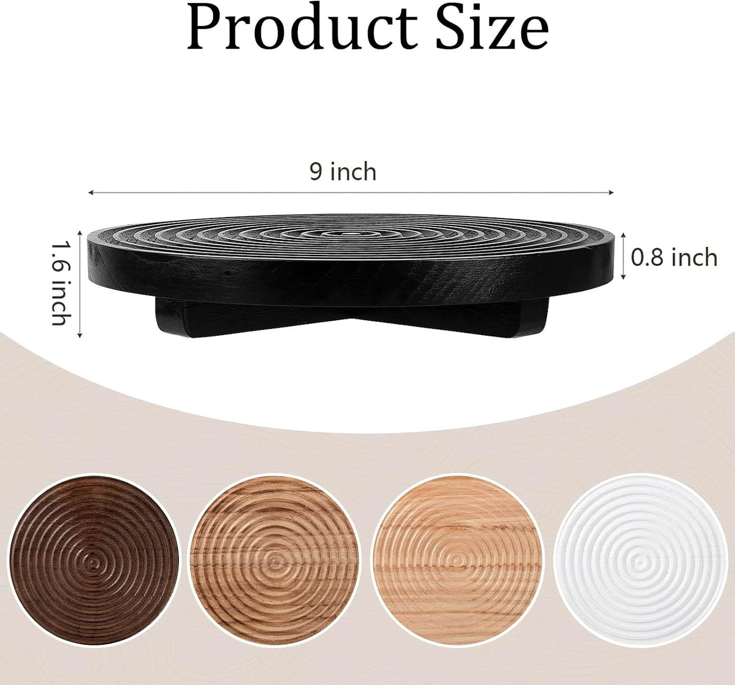 Round Decorative Tray Farmhouse Bathroom Decor Wood Riser Kitchen Countertop Organizer for Perfume, Candle, Plant, 9 inch Black