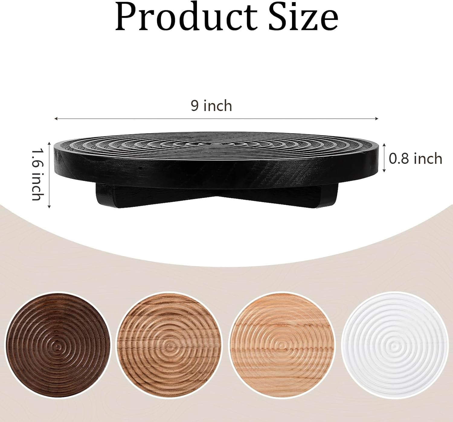 Round Decorative Tray Farmhouse Bathroom Decor Wood Riser Kitchen Countertop Organizer for Perfume, Candle, Plant, 9 inch Black