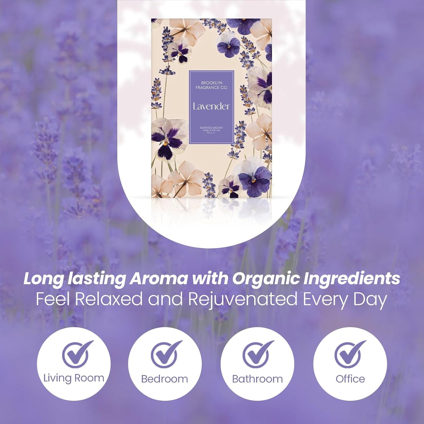 Brooklyn Fragrance Co. Spring Florals Sachet Bags – Lavender Scented Pouches – Perfect Aroma for Drawers, Closets, Cars and Bathrooms – Long-Lasting Fresh Scent Sachets (6- Pack)