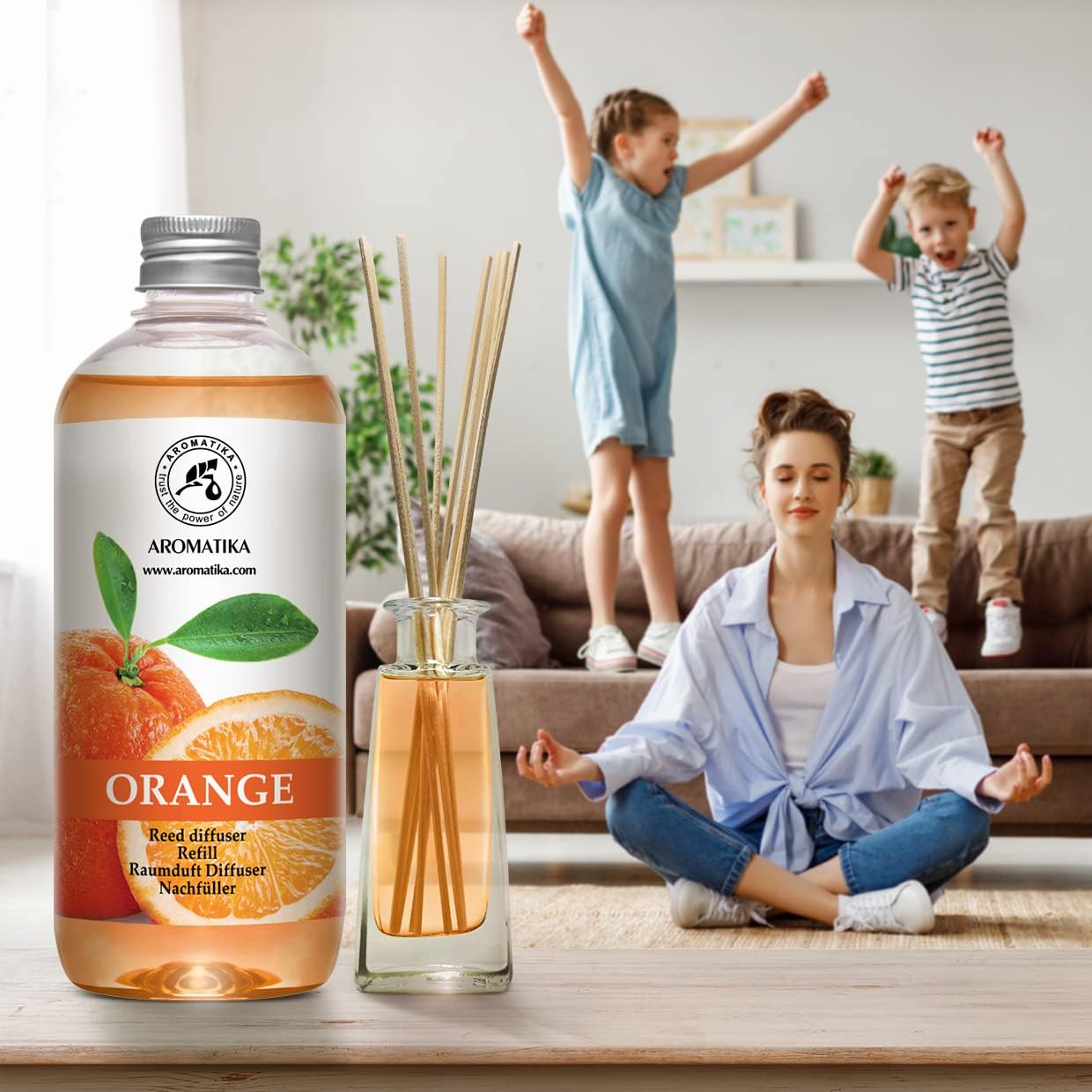 Orange Room Diffuser Refill Set 2*17 Fl Oz - Room Fragrance Diffuser with Natural Essential Orange Oil - Best for Aromatherapy - Spa - Home - Kitchen - Bath - Office - Fintess - Restaurant - Boutique