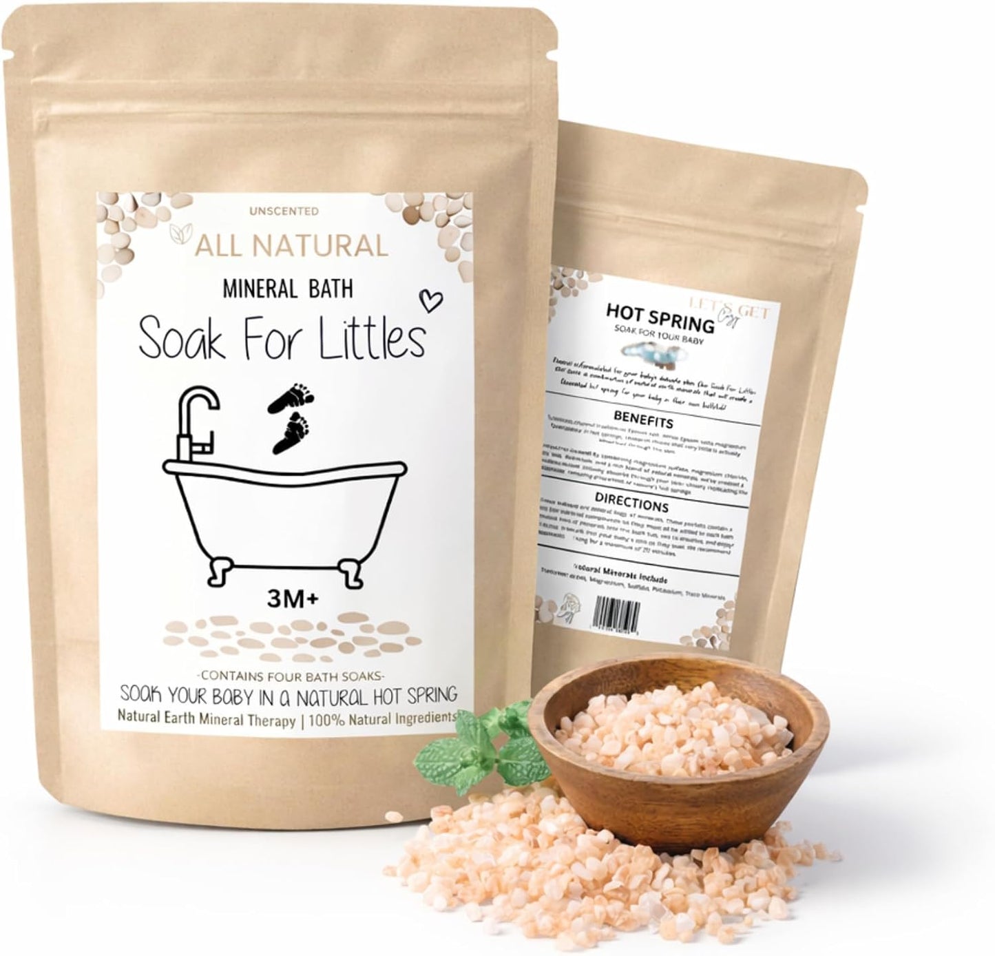 Soak for Littles: Mineral Bath Soak, 100% Organic Natural Earth Minerals,(Age 3m Plus) Better Than Oatmeal Bath Baby, Epsom, Oatmeal, or Kids Salts Baths, A Natural Hot Spring -4 Soaks