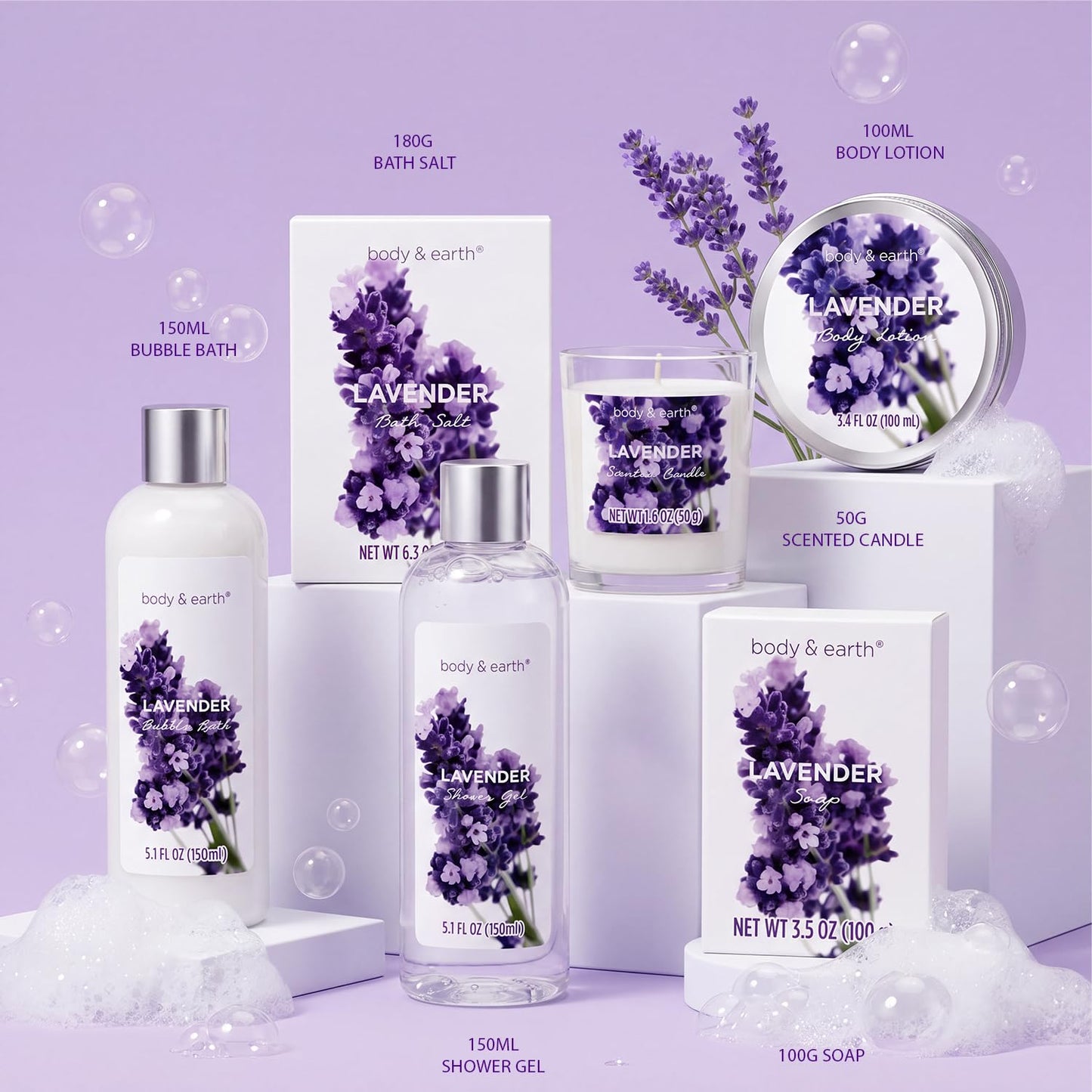 Gift Set for Women Body & Earth Gifts Set Lavender Gift Baskets For Women Bath Sets with Bubble Bath Body Lotion Scented Candle Mother‘s Day Gifts for mom
