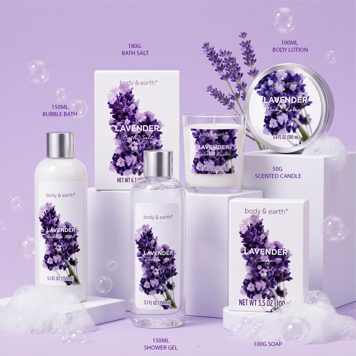 Gift Set for Women Body & Earth Gifts Set Lavender Gift Baskets For Women Bath Sets with Bubble Bath Body Lotion Scented Candle Mother‘s Day Gifts for mom