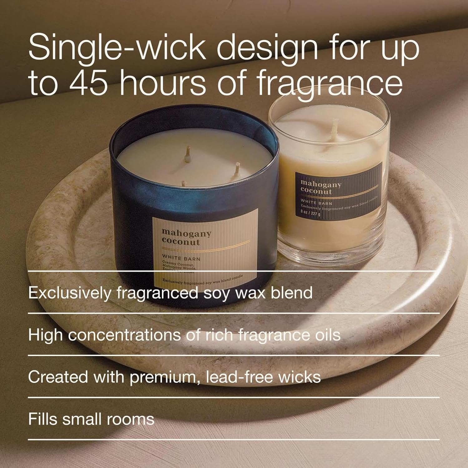 Bath & Body Works Single Wick Candle, Mahogany Coconut Candle, Long-Lasting Burn Up to 45 Hours, Exclusively Fragranced Soy Wax Blend, 8 oz - 1 Pack
