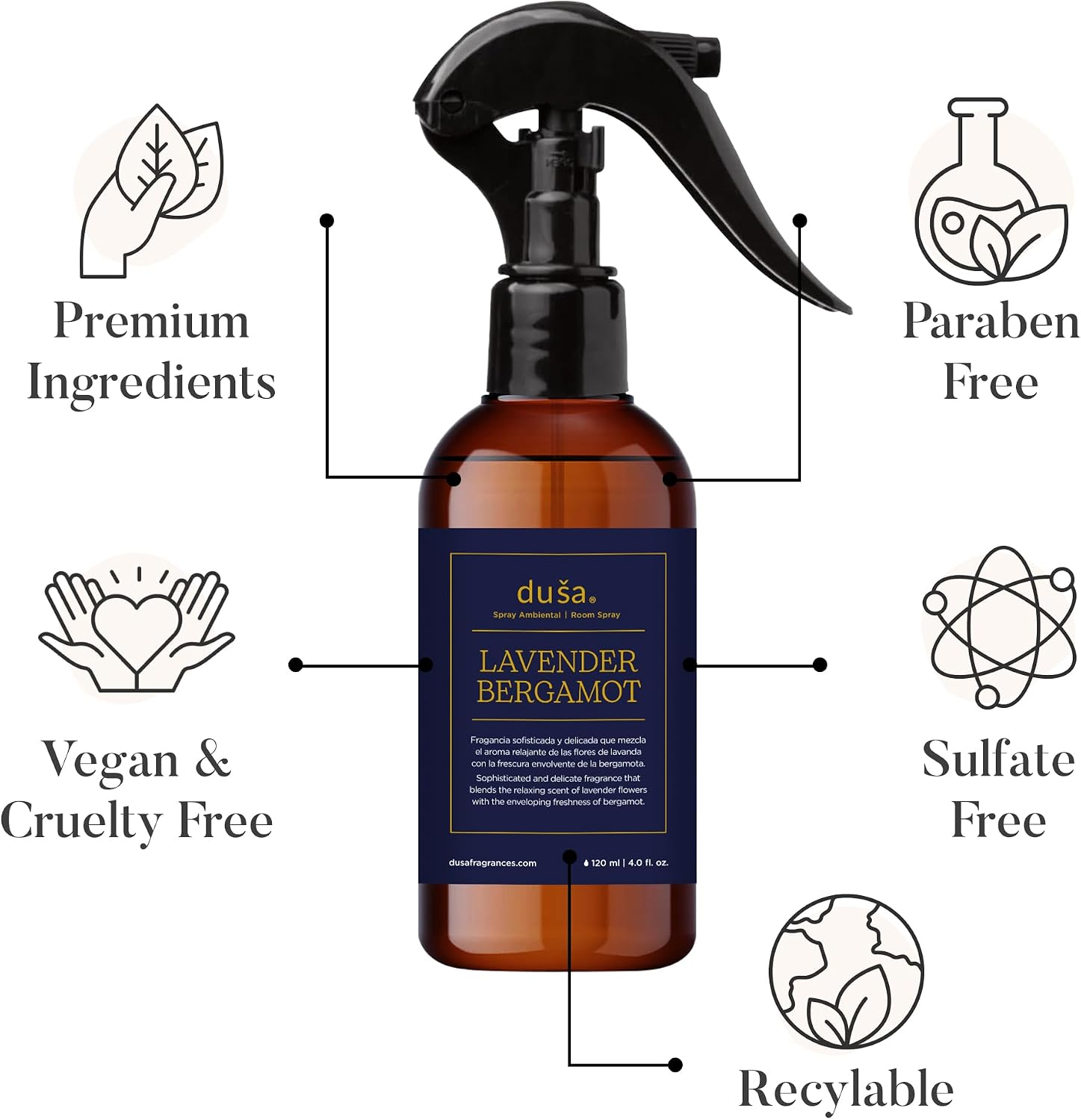 Dusa Lavender Sleep Mist – Calming Pillow & Room Spray with Essential Oils – Relaxing Aromatherapy for Deep Sleep – Fabric-Friendly & Odor Eliminating – 4 oz