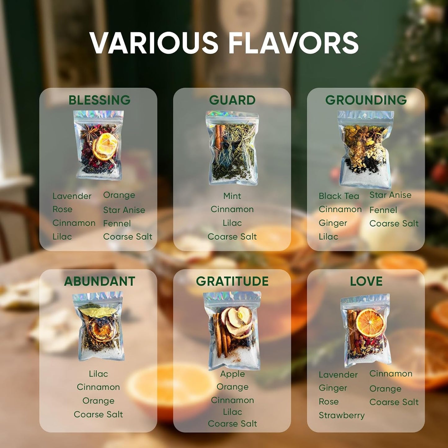 Simmer Pot Potpourri, Mixed Flavors Simmer Pot Mix with Natural Ingredients, A Mixture of Herbs, Salt & Dried Fruit for Home Fragrance Odor Removal, Holiday(One Pack(6 Pcs))