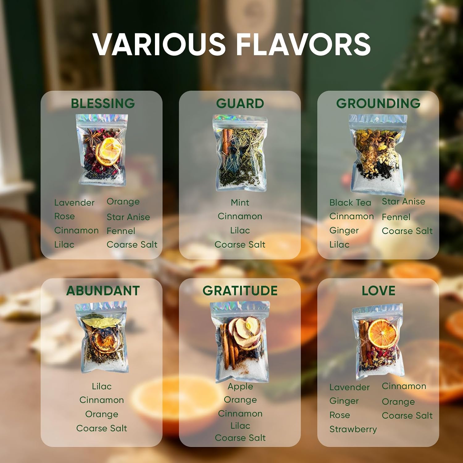 Simmer Pot Potpourri, Mixed Flavors Simmer Pot Mix with Natural Ingredients, A Mixture of Herbs, Salt & Dried Fruit for Home Fragrance Odor Removal, Holiday(One Pack(6 Pcs))