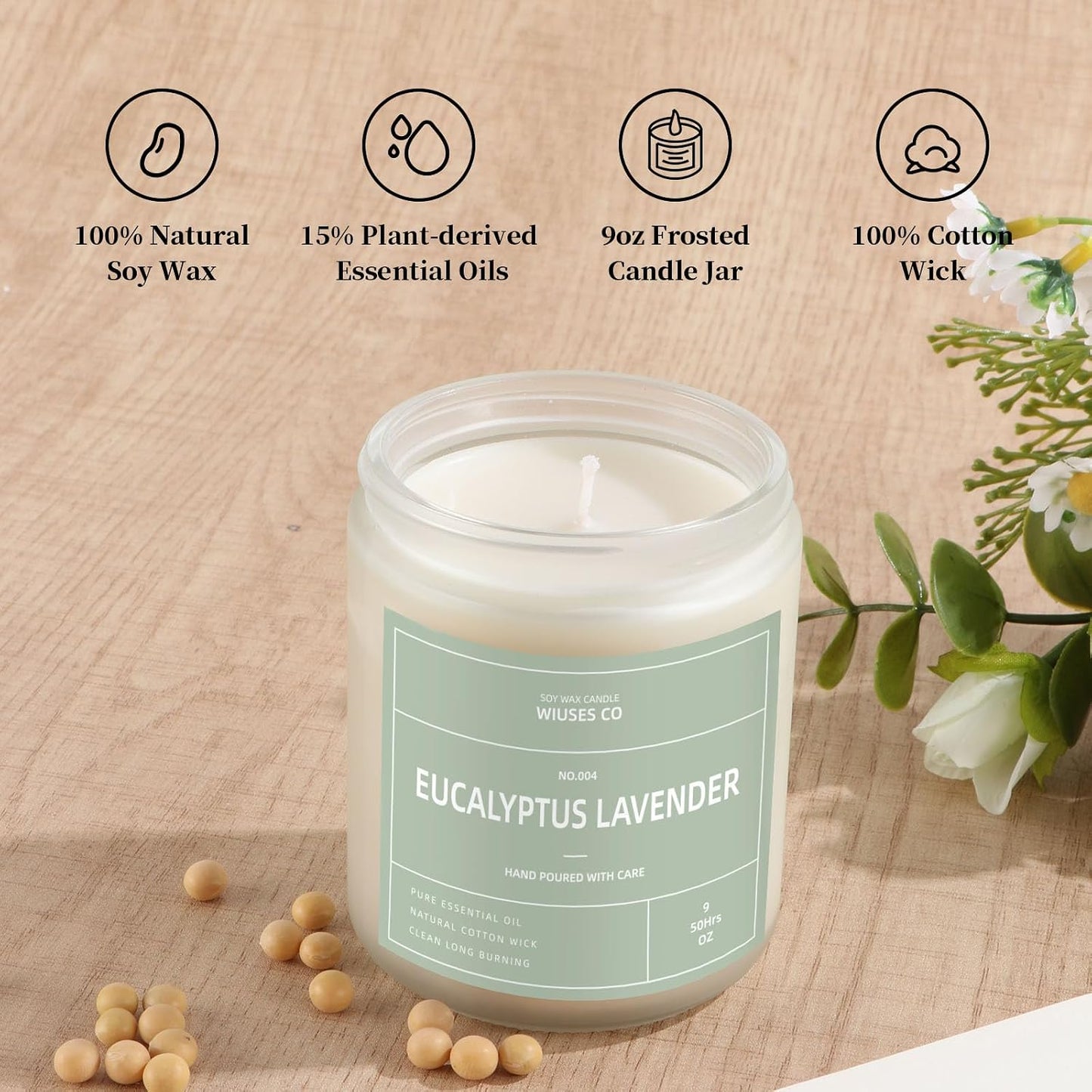 Eucalyptus Lavender Candle for Home Scented| Natural Soy Non Toxic Candles| Long Clean Burning Aromatheraphy Jar Candel| Women,Men Gift for Autumn,Winter, Halloween,Thanksgiving,Relaxing| 9oz