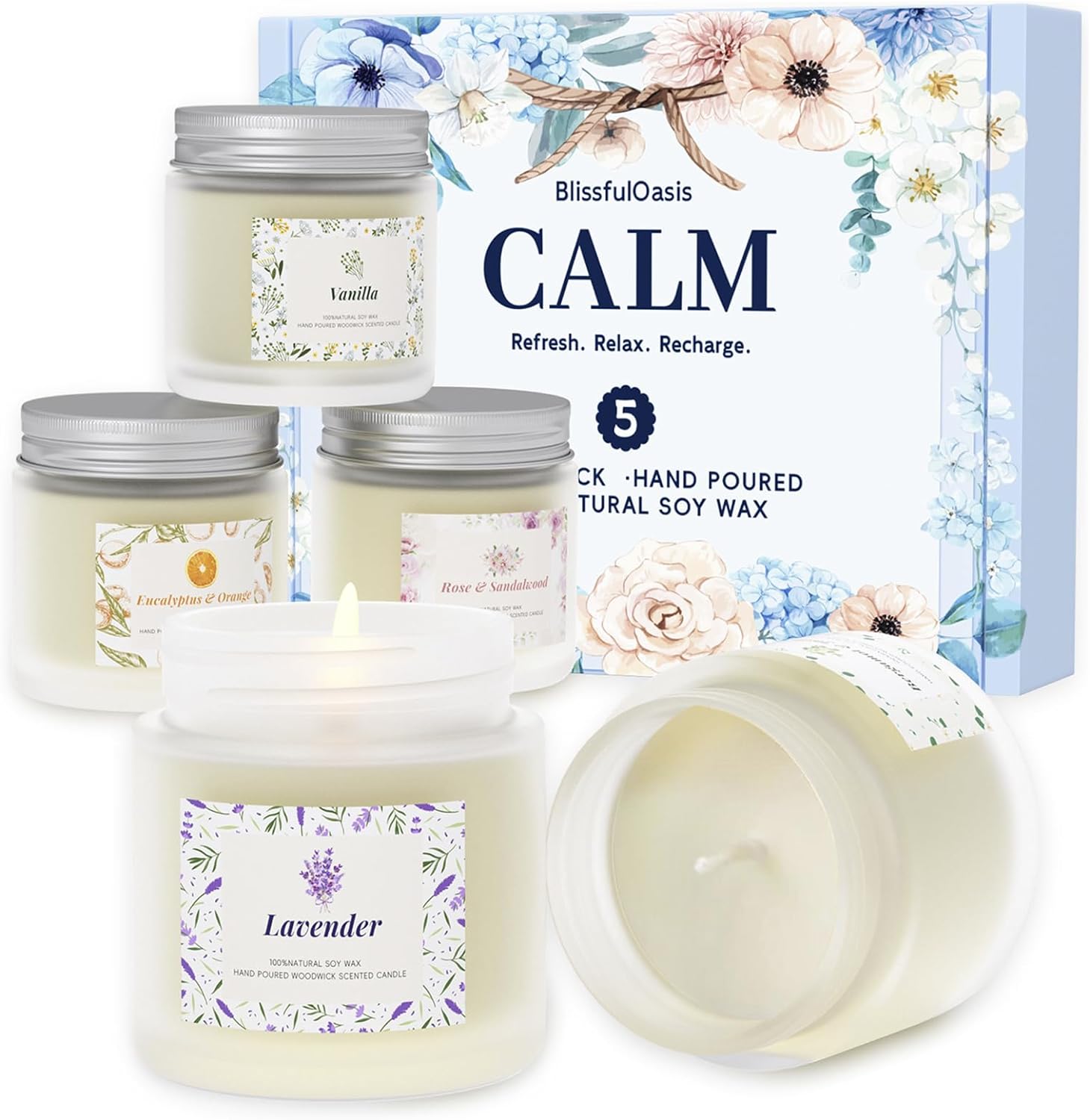 BlissfulOasis Scented Candles, Long-Lasting Candles for Home Scented, 5 Pack Candle Set, Candles for Women, Natural & Safe Ingredients, Candle Set for Birthday, Valentine's Day Scented Candles for Her