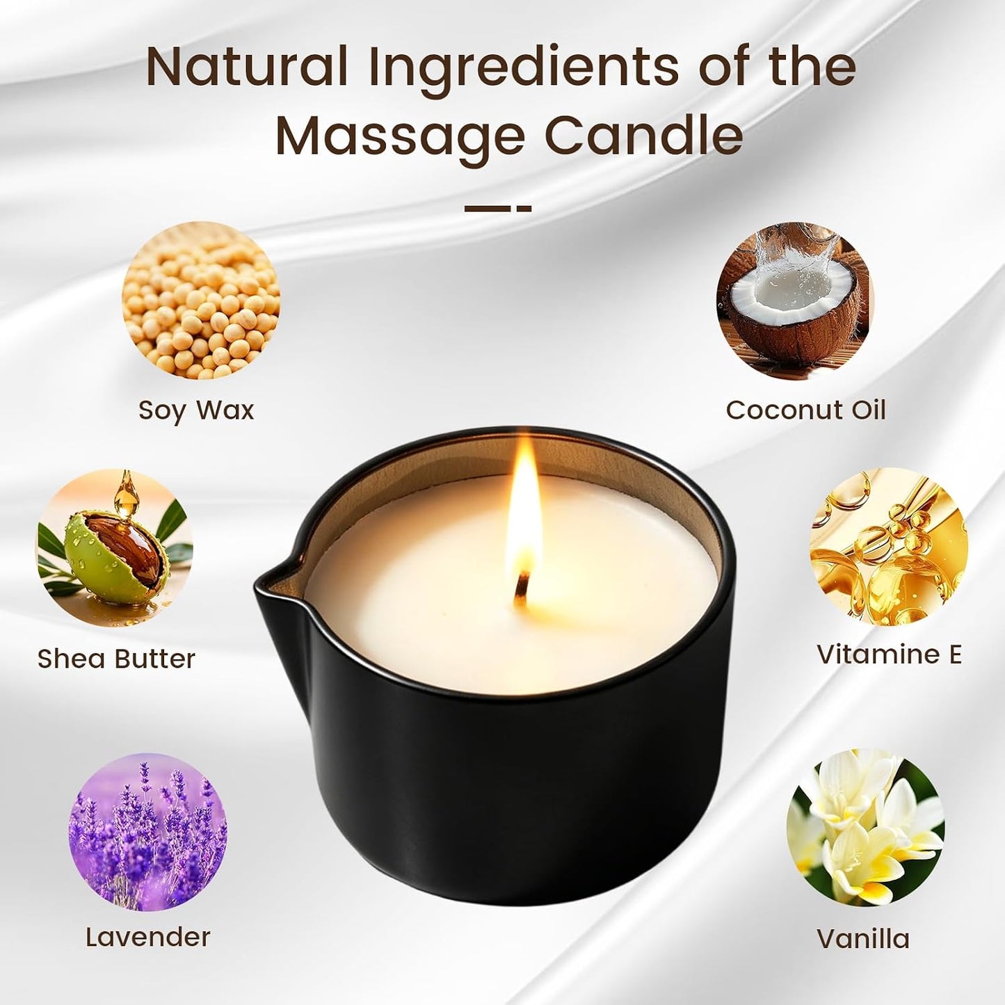 3 Pack Low Temperature Massage Candle Set，Moisturising Body Oil Candles for Stress Relief Massage Therapy and Home SPA,Natural Soy Wax Blend with Lavender,Vanilla & Coconut,2.35 oz Each