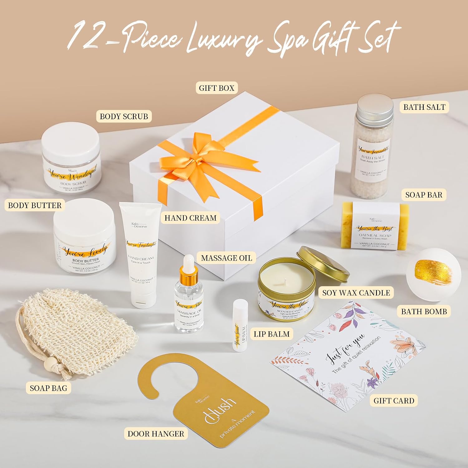 Spa Gifts for Women Vanilla Coconut Self Care Set Birthday Baskets Christmas Relaxing Home Kit Luxurious Bath and Body Gift for Mom Her Sister Teacher Friend Friendship Thinking of You Thank You Box