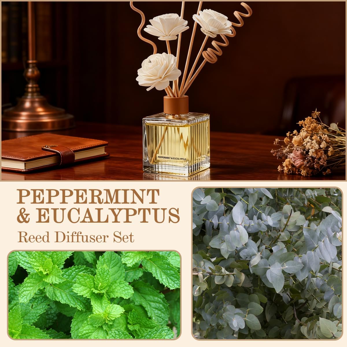 Peppermint & Eucalyptus Reed Diffuser 6.7oz (200ml) Bedroom & Home Decor