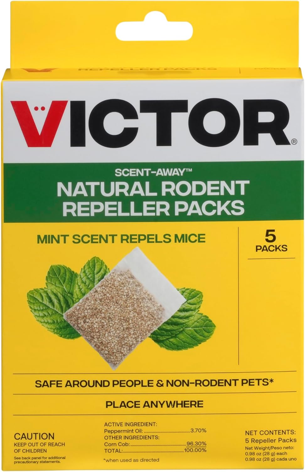 Victor M805 Scent-Away Natural Rodent Repeller – Peppermint Oil Mouse and Rat Repellent – 5 High-Strength Rodent Repelling Sachets Included