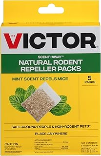 Victor M805 Scent-Away Natural Rodent Repeller – Peppermint Oil Mouse and Rat Repellent – 5 High-Strength Rodent Repelling Sachets Included