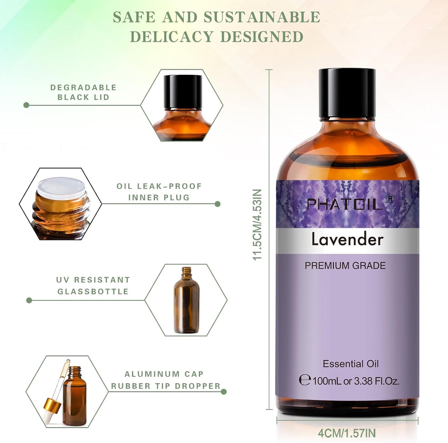 Lavender 3.38fl.oz Essential Oil, PHATOIL Aromatherapy Essential Oils for Diffuser, Humidifier, Perfect for DIY Soap, Candle, Bath Bombs Making(100ml)