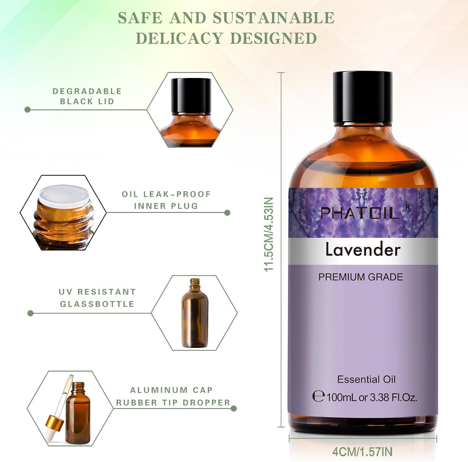 Lavender 3.38fl.oz Essential Oil, PHATOIL Aromatherapy Essential Oils for Diffuser, Humidifier, Perfect for DIY Soap, Candle, Bath Bombs Making(100ml)