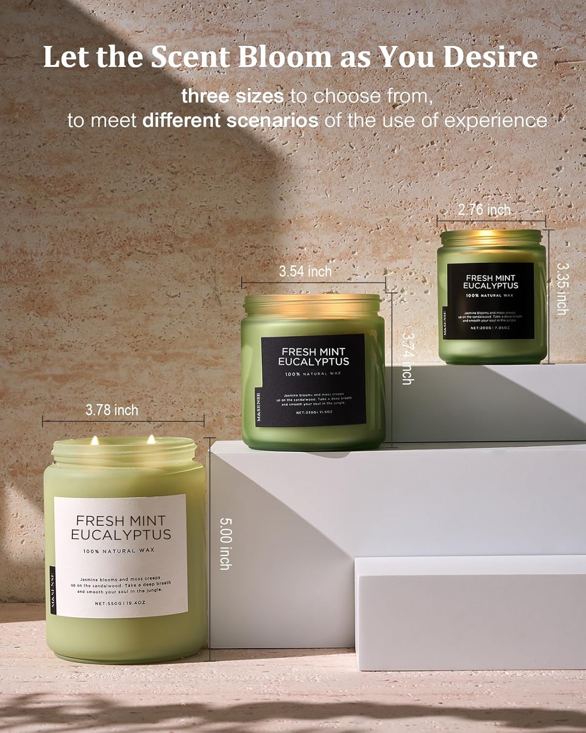 M&SENSE Eucalyptus & Mint Scented Jar Candle, Large 19.4oz Natural Soy Wax, 110-Hour Long Lasting Non-Toxic Clean Burning, Fresh Smelling Home Aromatherapy for Spa Stress Relief, Gifts for Men Women