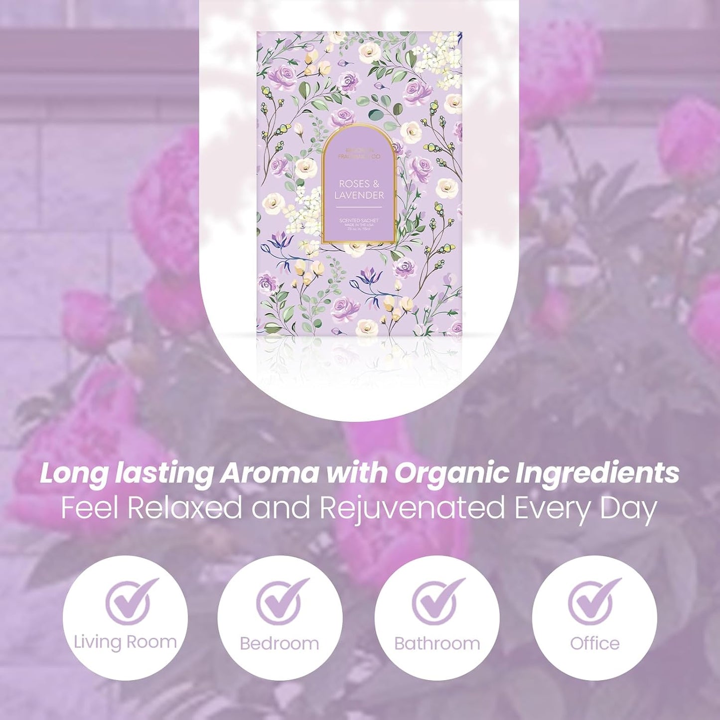 Brooklyn Fragrance Co. Arches Sachet Bags – Lavender Floral Scented Pouches – Perfect Aroma for Drawers, Closets, Cars and Bathrooms – Long-Lasting Fresh Scent Sachets (6- Pack)
